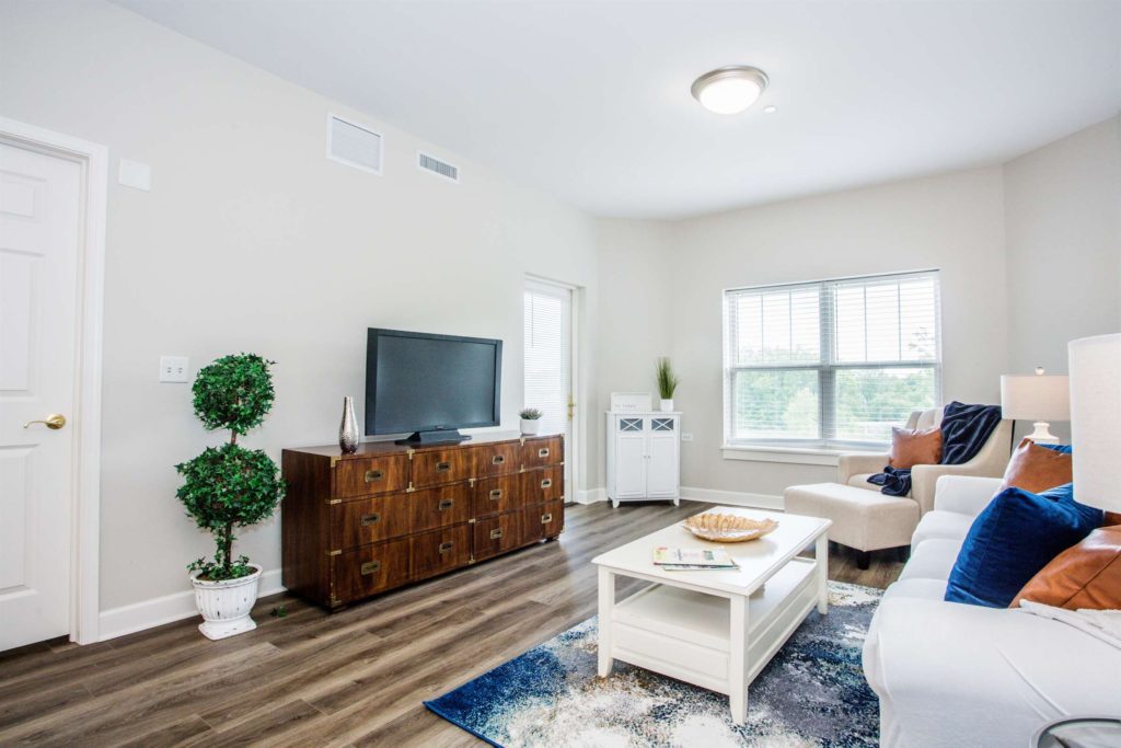 Interior view of a senior apartment at The Oaks of Bartlett